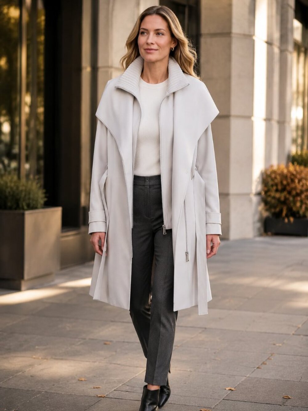 Halston Women’s Belted Trench Coat Long Classic Lightweight Rain Jacket Gray NWT